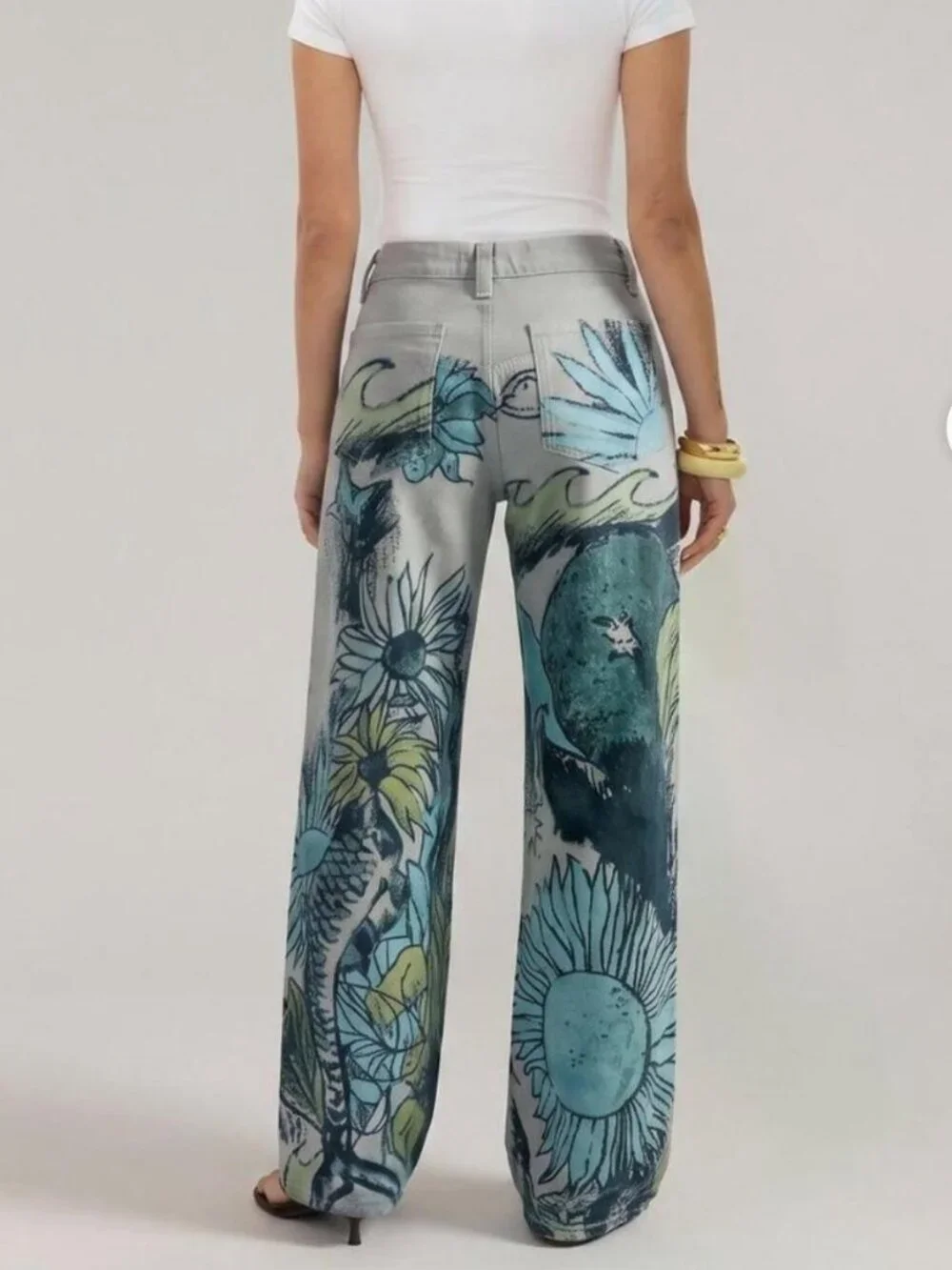 NWT Free People Tinsley Printed Straight Leg Jeans in Seashore Combo - Picture 8 of 10